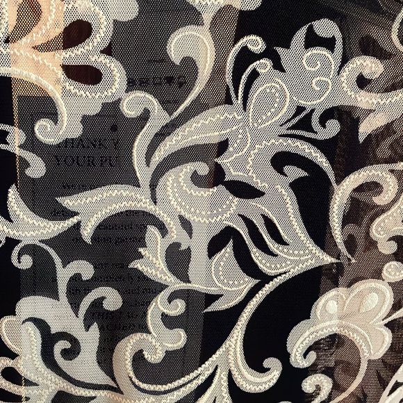 Draper’s & Damon’s 22W Sheer Open Front Topper Jacket Blue White Buroque Design - Picture 8 of 16